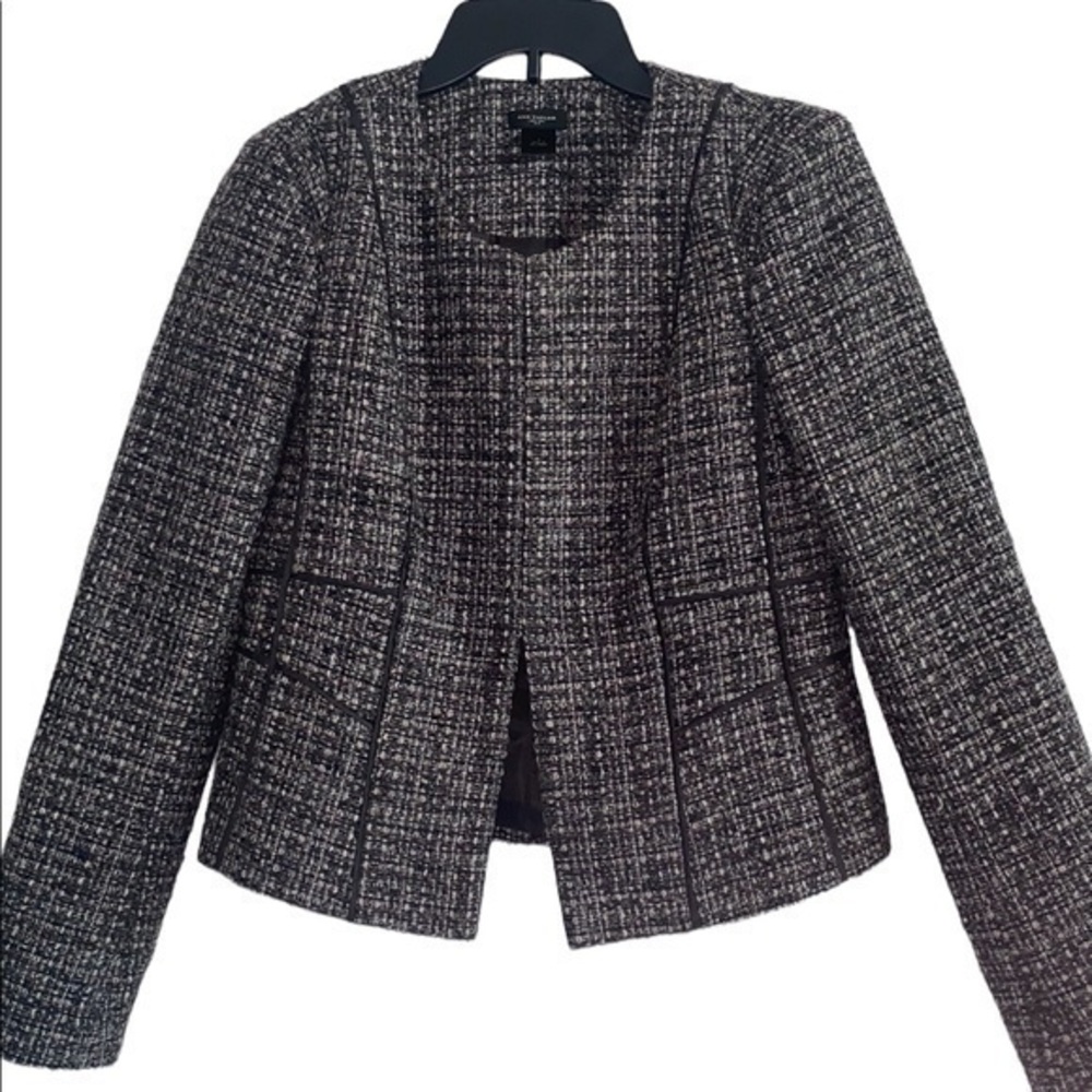 Ann Taylor Tweed Black and Gray Jacket Hook and Eye Closure Blazer Size 4